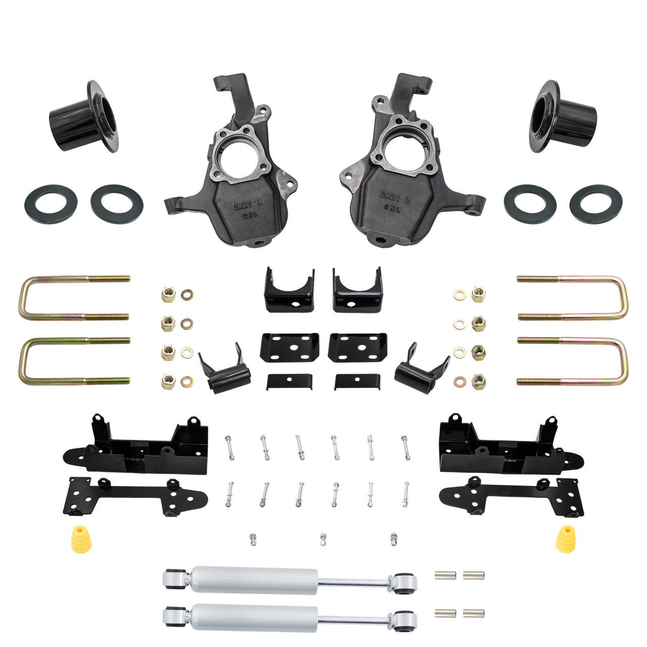 3-4/6 Lowering Kit for 2019-2026 Chevrolet Silverado / GMC Sierra 1500 4WD - Spindles + Coil Relocat