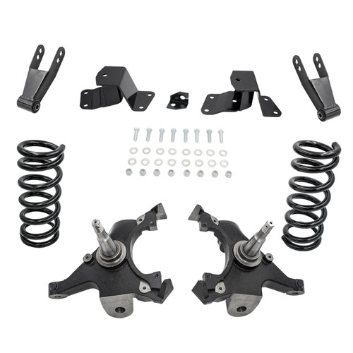 88-98 Chevy GMC C1500 V6 3"/3"-4" Drop Kit STD & EXT CAB SPINDLE+COIL+HANGR+SHKL