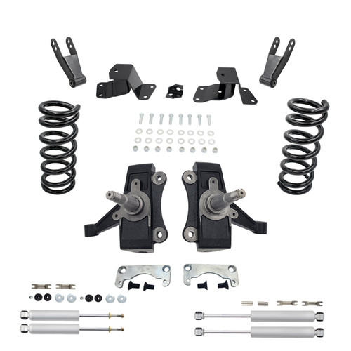 88-98 Chevy GMC C1500 V6 3"/3"-4" Drop STD & EXT CAB SPNDL+COIL+HNGR+SHKL+SHOCKS (No Track Width Cha