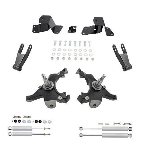 2/3-4 Spindle Drop Kit + Shocks FOR 88-91 Chevy GMC C1500 Std Cab 1" Rotors 2WD