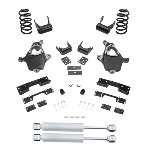 2007-2013 Silverado / Sierra 1500 V8 3/6 Lowering Kit - Spindles + Coils + Rear Shocks + C-Notch
