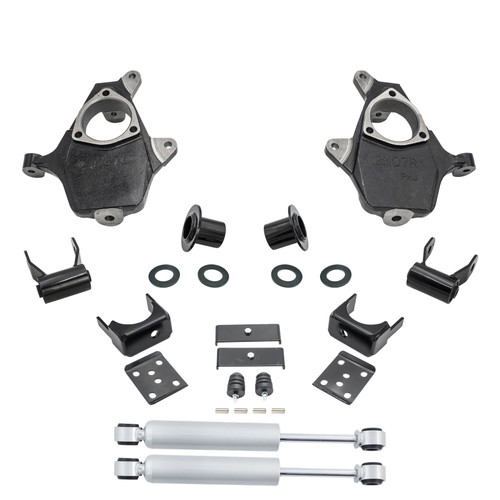 2014-2016 Silverado / Sierra 1500 3-4/6 Lowering Kit - Spindles + Coil Relocators + Rear Shocks - Ca