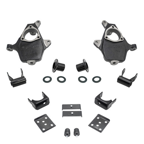2014-2016 Silverado / Sierra 1500 3-4/6 Lowering Kit - Spindles + Coil Relocators - Cast Steel Arms