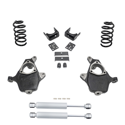 2014-2016 Silverado / Sierra 1500 V8 4/7 Lowering Kit - Spindles + Coils + Rear Shocks - Cast Steel