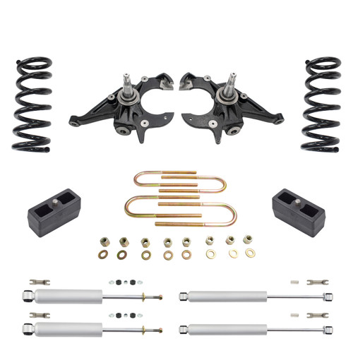 3/3 Spindles + coils Lowering Kit with Front and Rear Shocks for 1982–2003 Chevy S10 GMC S15 Sonoma