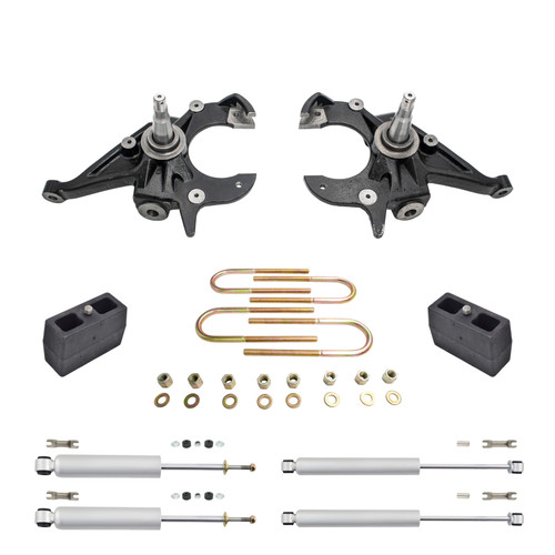 2/4 Spindles Lowering Kit with Front and Rear Shocks for 1983–1997 Chevy Blazer GMC Jimmy 2WD I4/V6