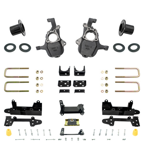3-4/7 Lowering Kit for 2019-2026 Chevrolet Silverado / GMC Sierra 1500 2WD - Spindles + Coil Relocat