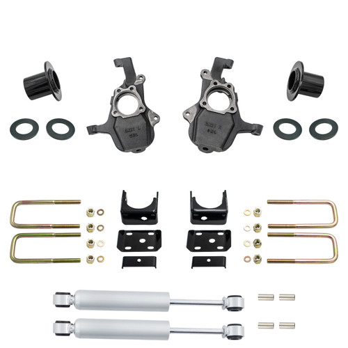 3-4/7 Lowering Kit for 2019-2026 Chevrolet Silverado / GMC Sierra 1500 4WD - Spindles + Coil Relocat