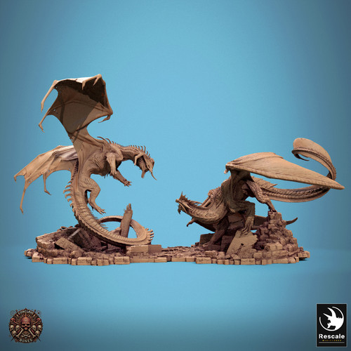 Chromatic Black Dragon VS Metallic Silver Dragon - Rescale Miniatures - Conclave of Bones