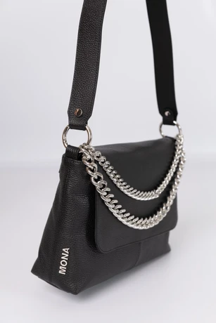 Schwarze Damen-Lederhandtasche mit Prägung 30014801-6