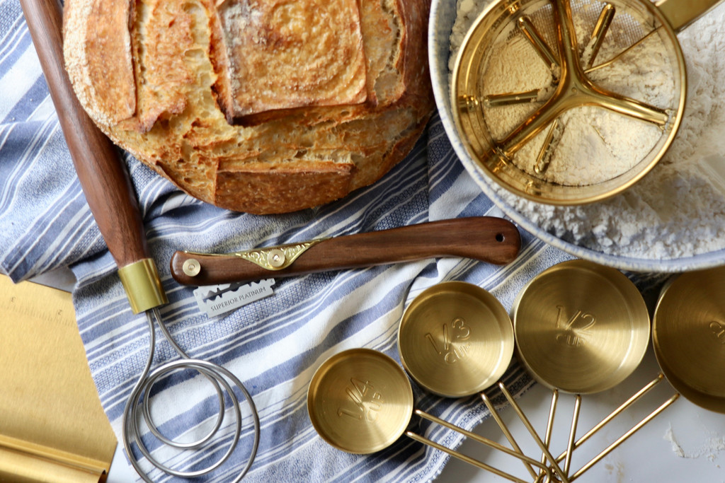 Beautiful kitchen tools in gold and blues