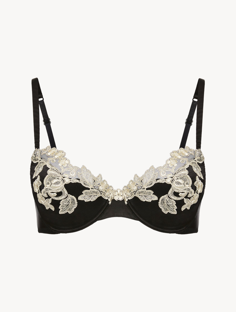 Black silk Underwired Bra with ivory frastaglio