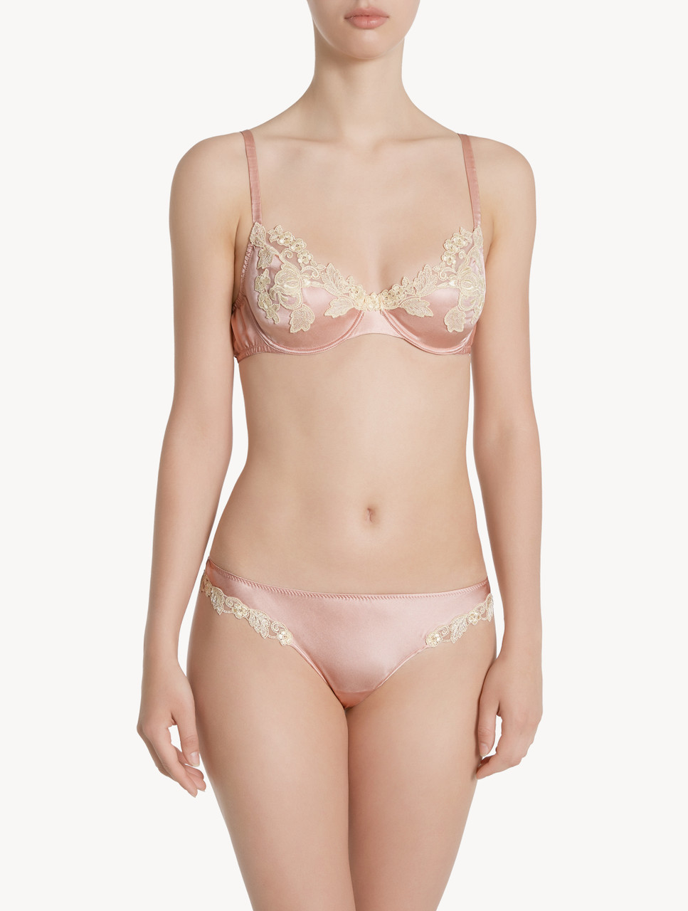 Satin Rose Gold Rose Embroidered Triangle Bra