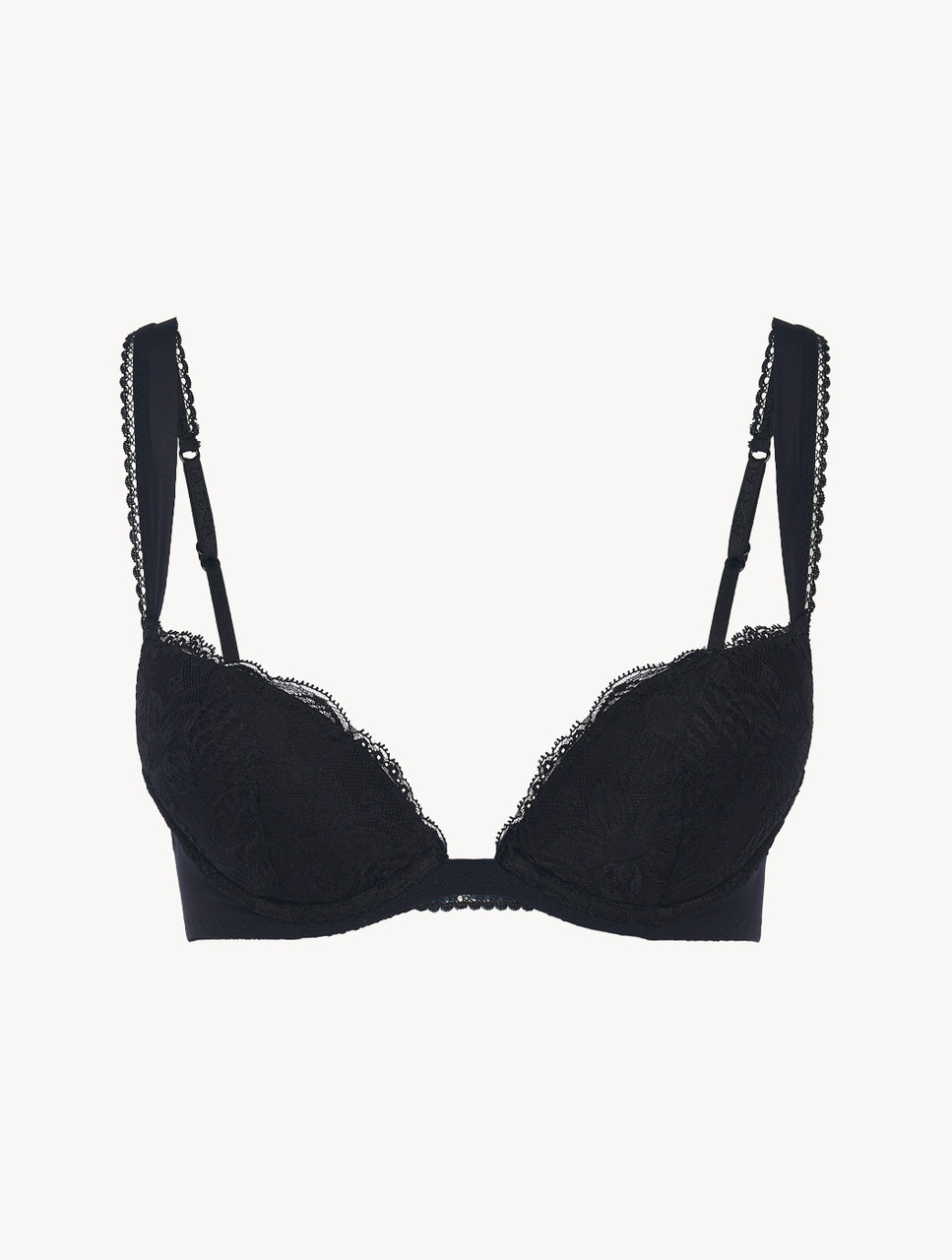 Black Padded Push-Up Bra With Leavers Lace Trim by La Perla at