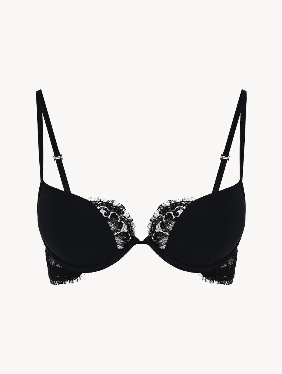 Push-Up Bra in black silk georgette with Leavers lace, La Perla Womens Bras