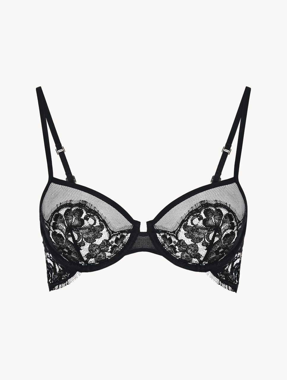 Push-up bra in black with French Leavers lace - La Perla - Russia