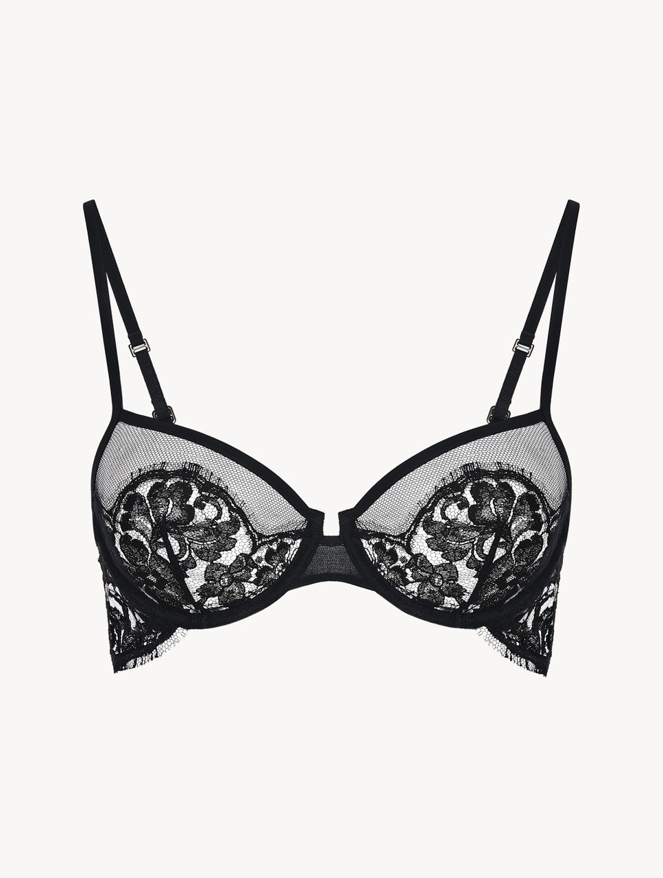 Black Underwired Balconette Bra With Leavers Lace Trim by La Perla