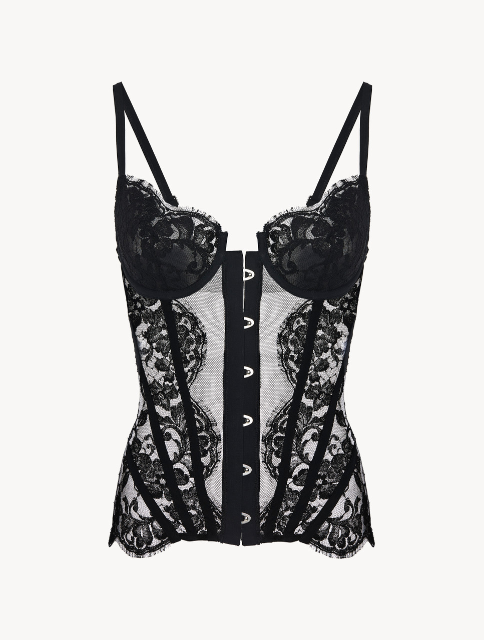 Corset in black Leavers lace