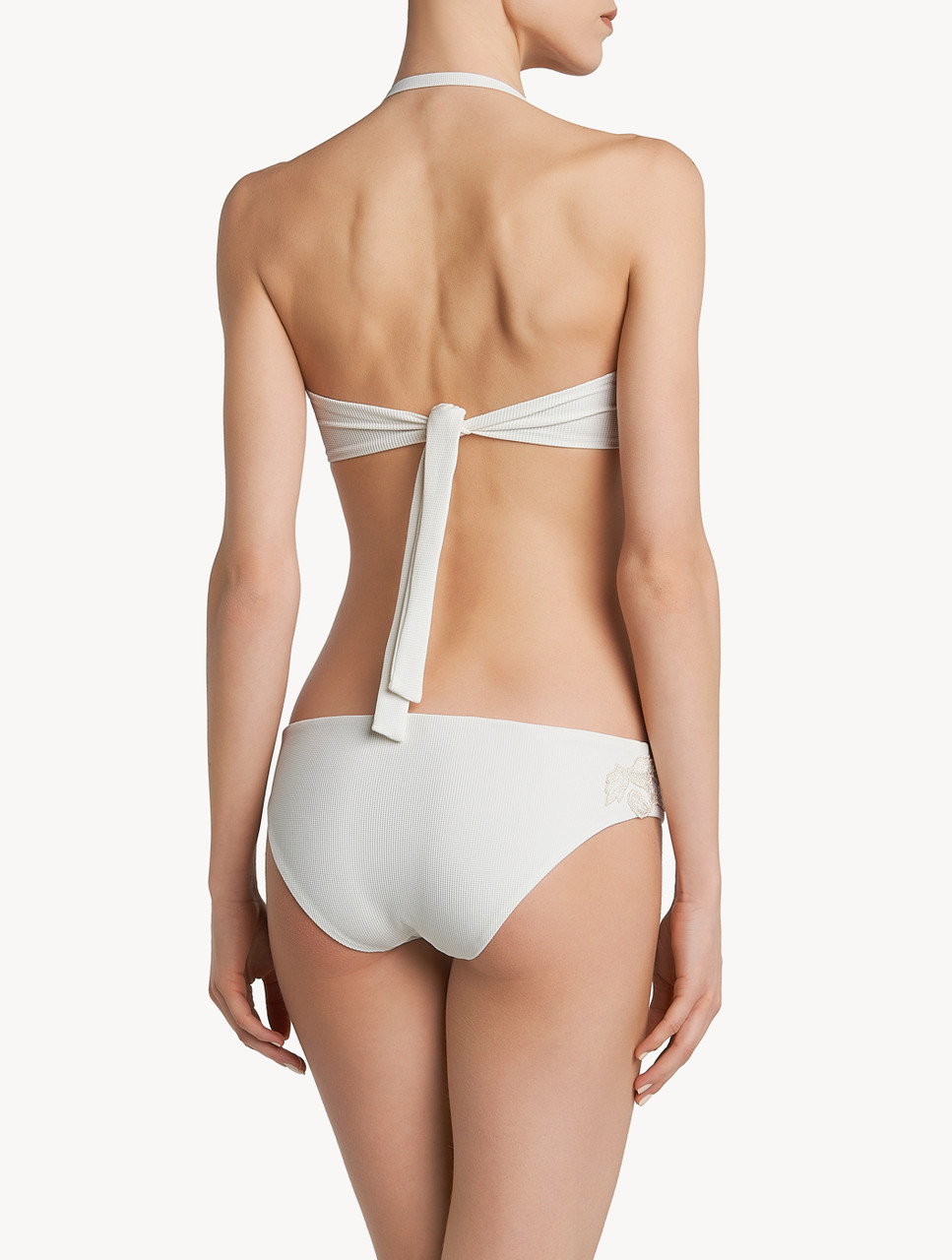 Low-rise Bikini Briefs in off-white with ivory embroidery - La