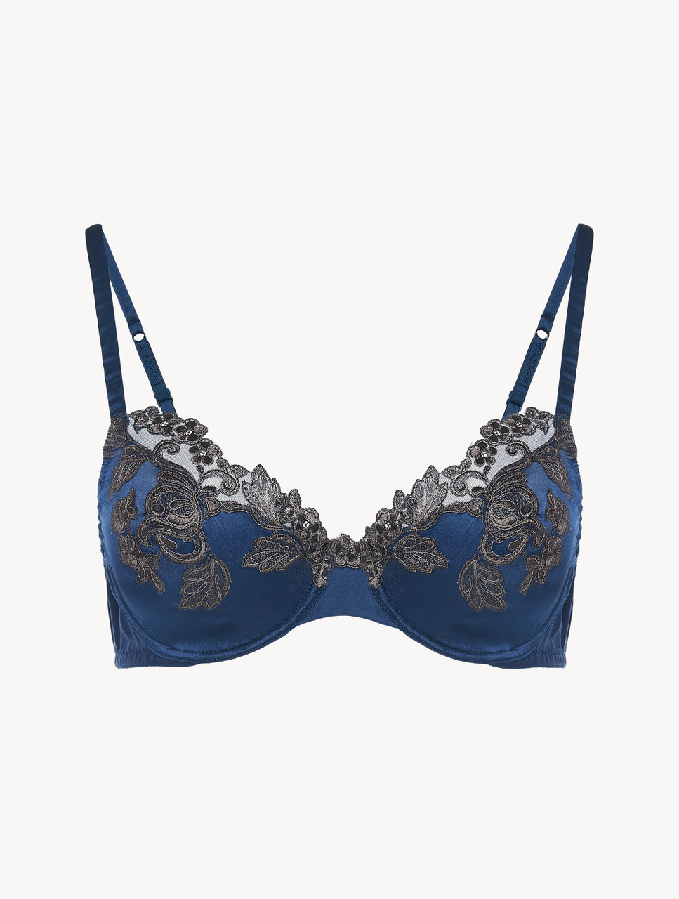 Dark blue silk Underwired Bra with frastaglio