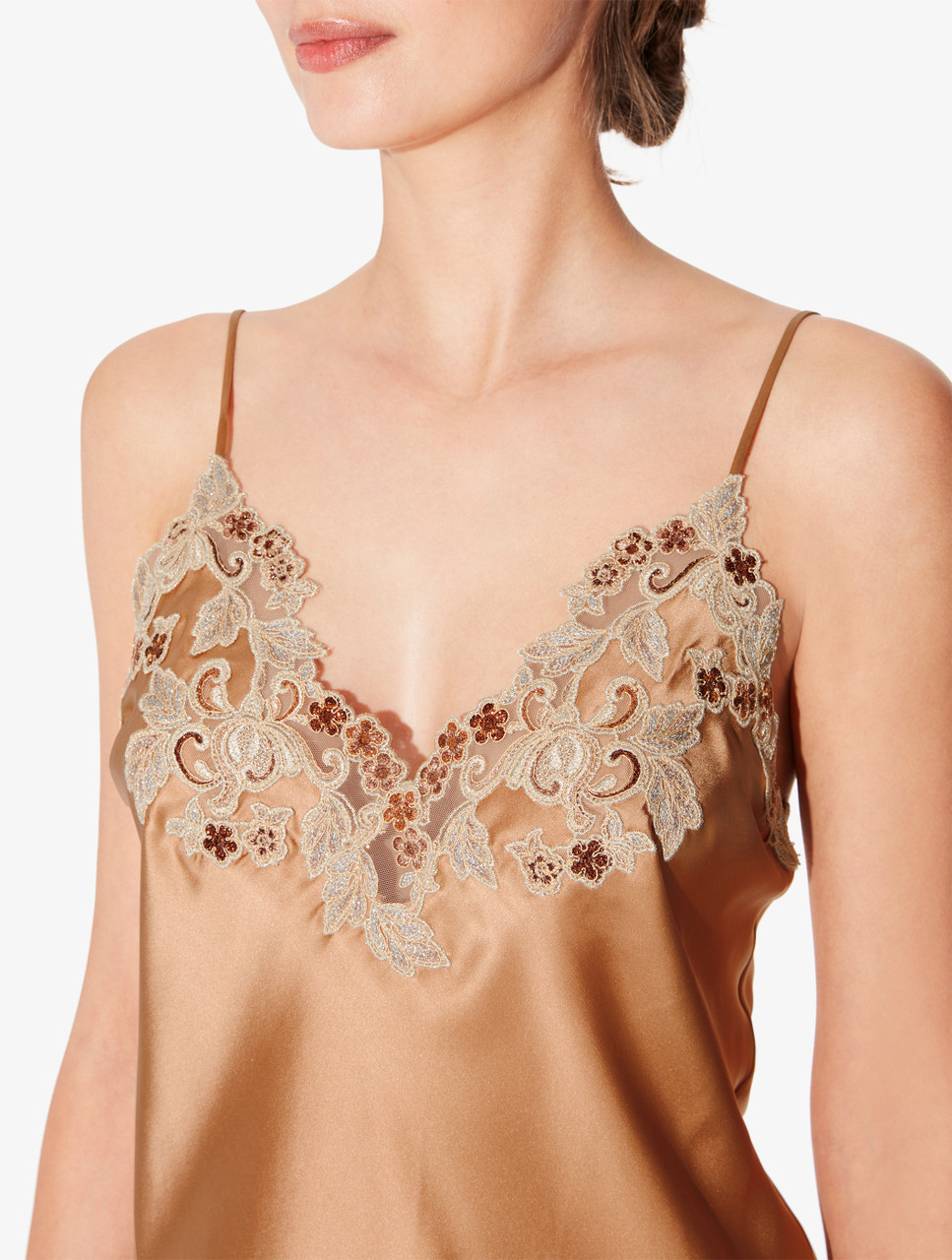 Leoreen Cami - V Neck Satin Cami in Champagne