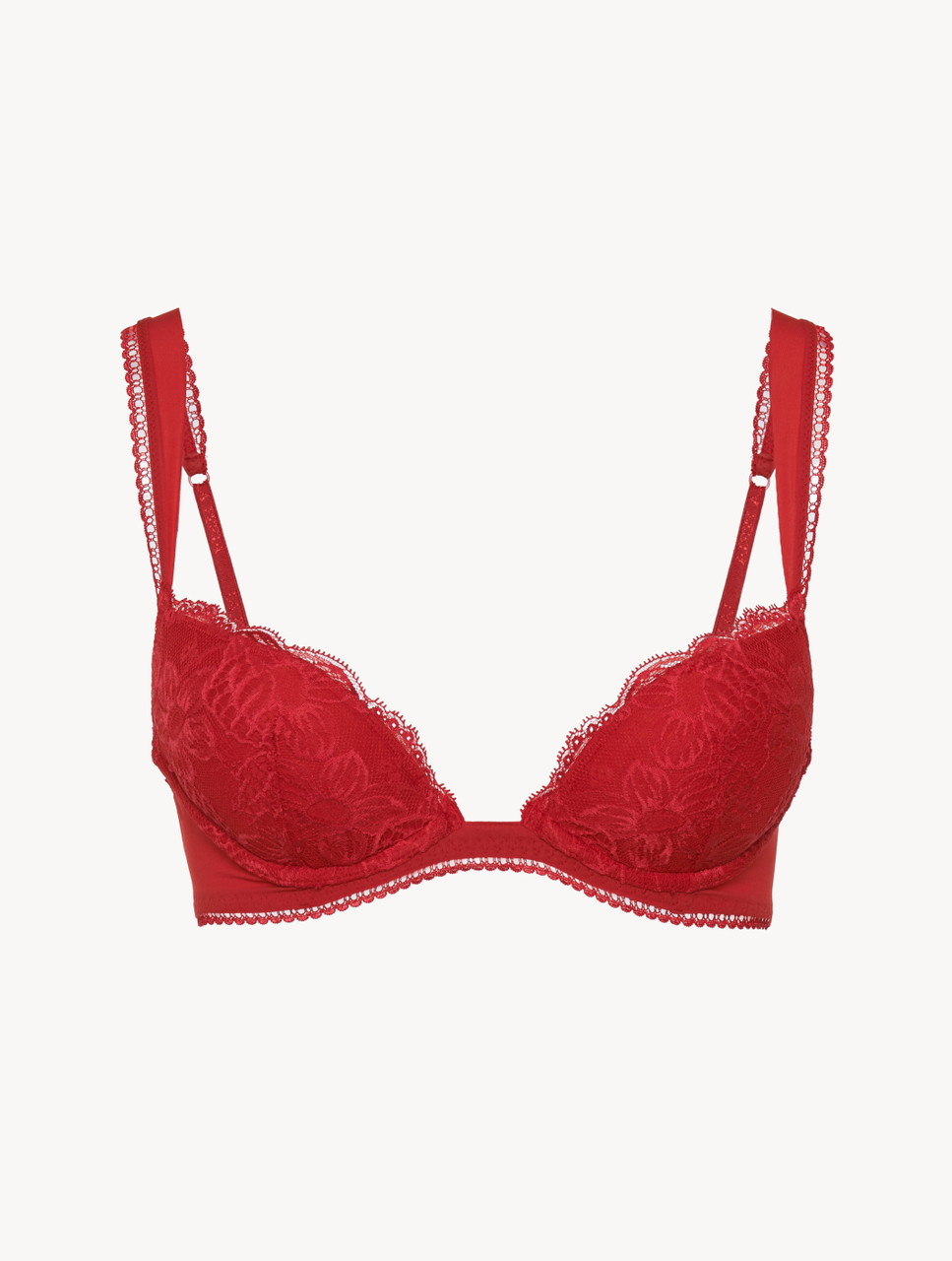 Push-up bra in garnet Lycra with Leavers lace