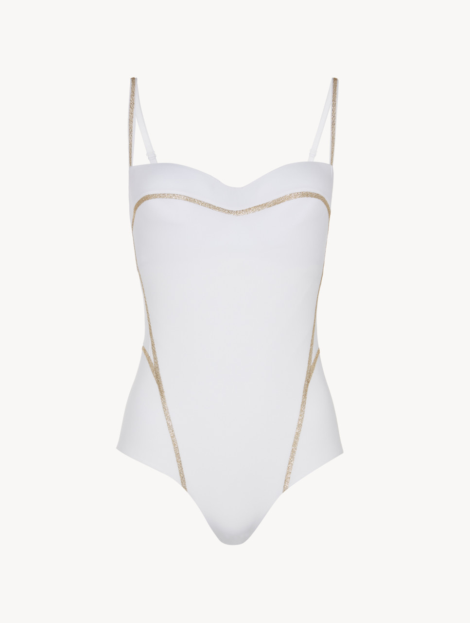 Underwired white swimsuit with metallic embroidery