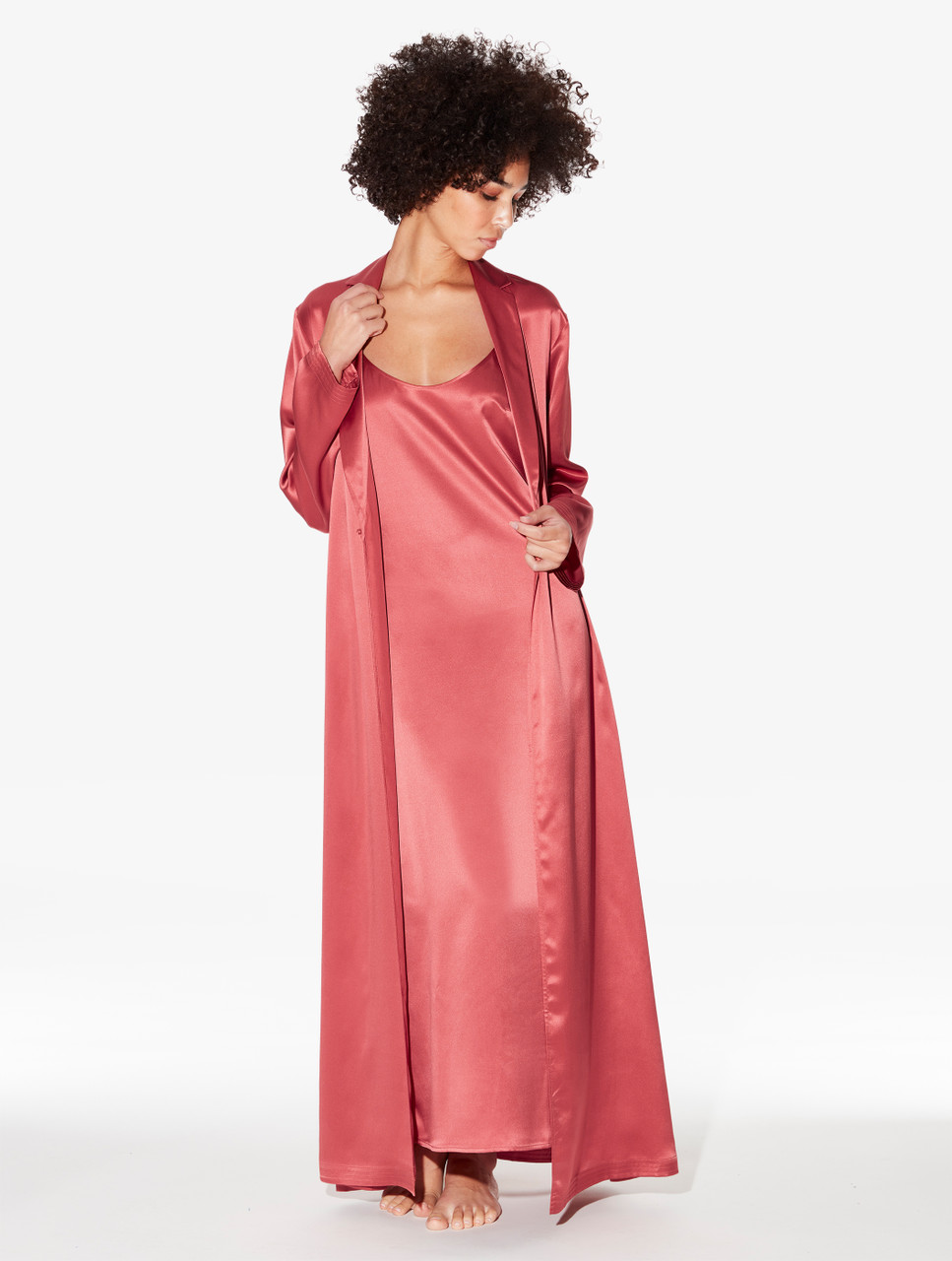 Silk long nightdress in Rose Noisette