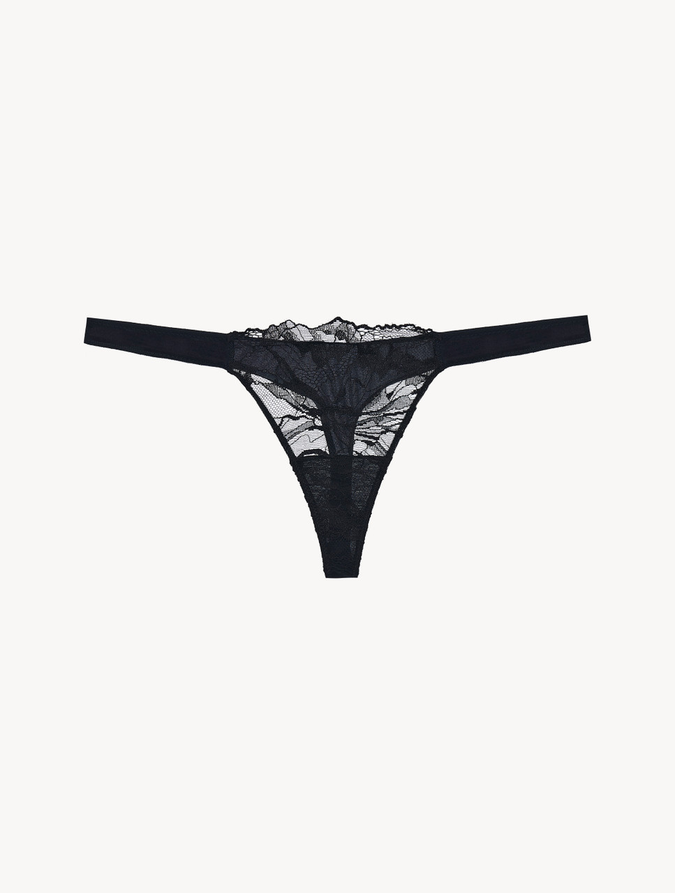 Thong in black with French Leavers lace - La Perla - Russia