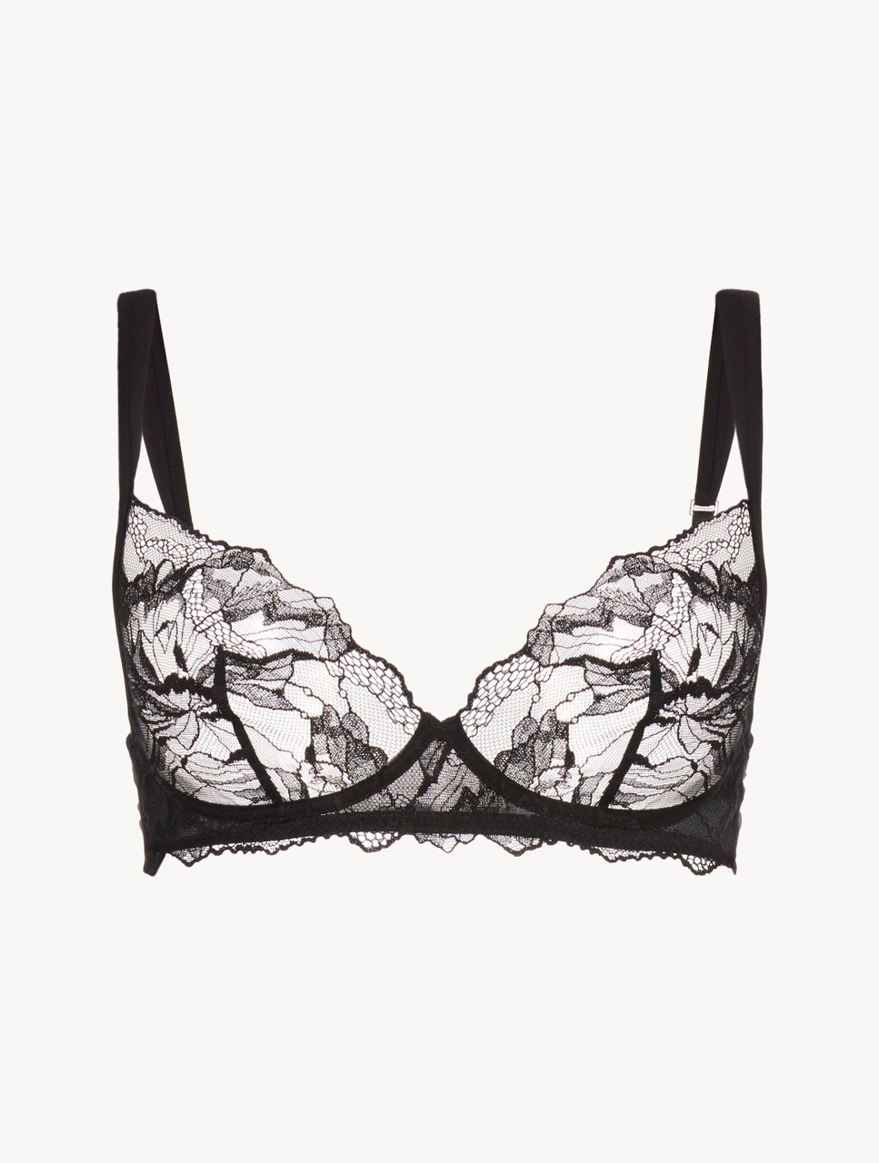 Non-wired bra in black with French Leavers lace