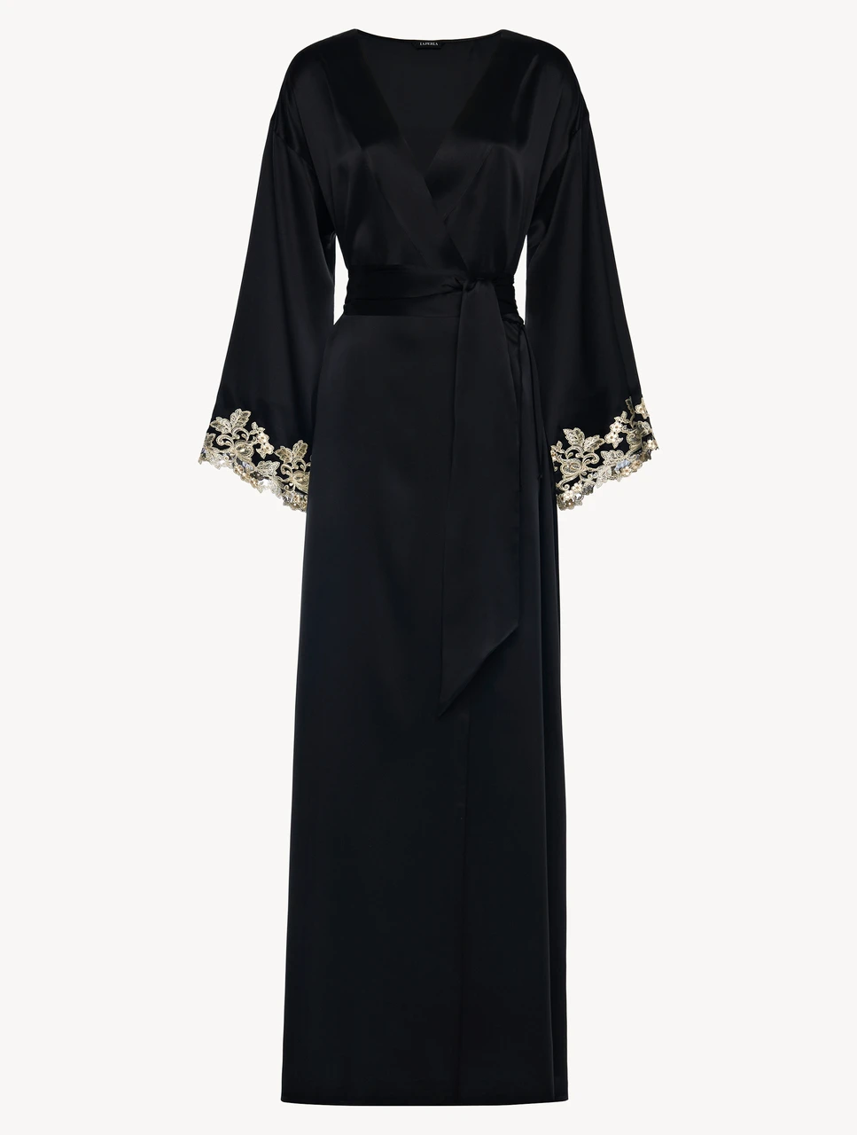 Black long silk robe with frastaglio La Perla Russia
