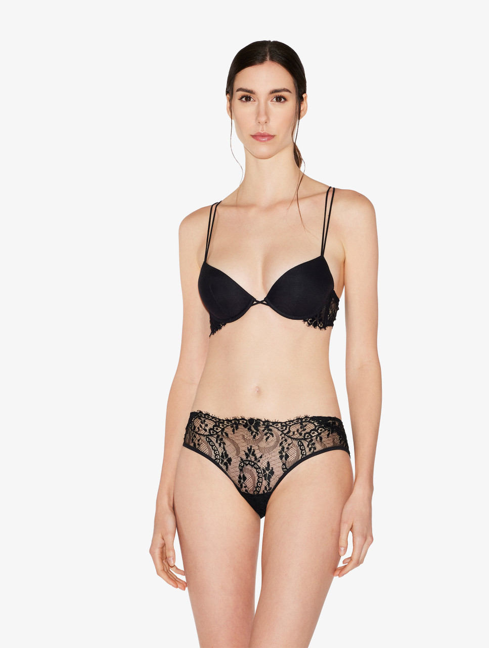 Off-white padded push-up bra with Leavers lace trim - La Perla - Russia