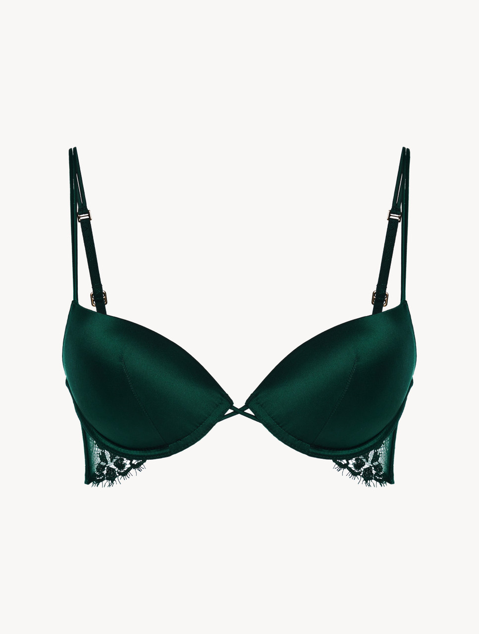 Green push-up bra with Leavers lace trim