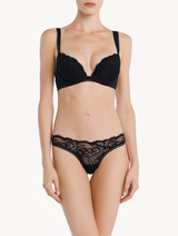 Padded push-up Bra in black Lycra with Leavers lace_2