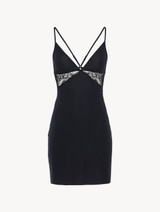 Slip Dress in black Lycra with Leavers lace_0