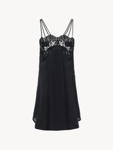 Slip Dress in black silk with Leavers lace_0