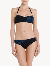 Bandeau Bikini Top in black with dark blue embroidery_1