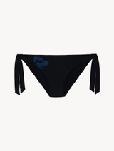 Ribbon Bikini Briefs in black with dark blue embroidery_0