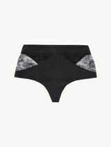 Black Lycra control fit high-waist thong with Chantilly lace_0