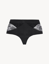 Black Lycra control fit high-waist thong with Chantilly lace_1