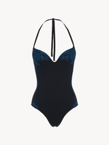 Swimsuit in black with dark blue embroidery and tulle_0