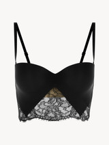 Black Lycra strapless brassiere with Chantilly lace_0