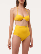 High-waisted bikini brief in yellow with logo_1