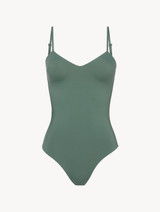 Padded swimsuit in khaki green with logo_0