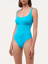 Swimsuit in turquoise with logo_1