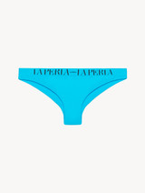 Brazilian bikini brief in turquoise with logo_0