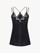 Black camisole in silk with macramé frastaglio_0