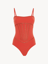 Orange swimsuit with metallic embroidery_0