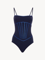 Navy swimsuit with metallic embroidery_0