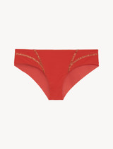 Mid-rise bikini brief in orange with metallic embroidery_0